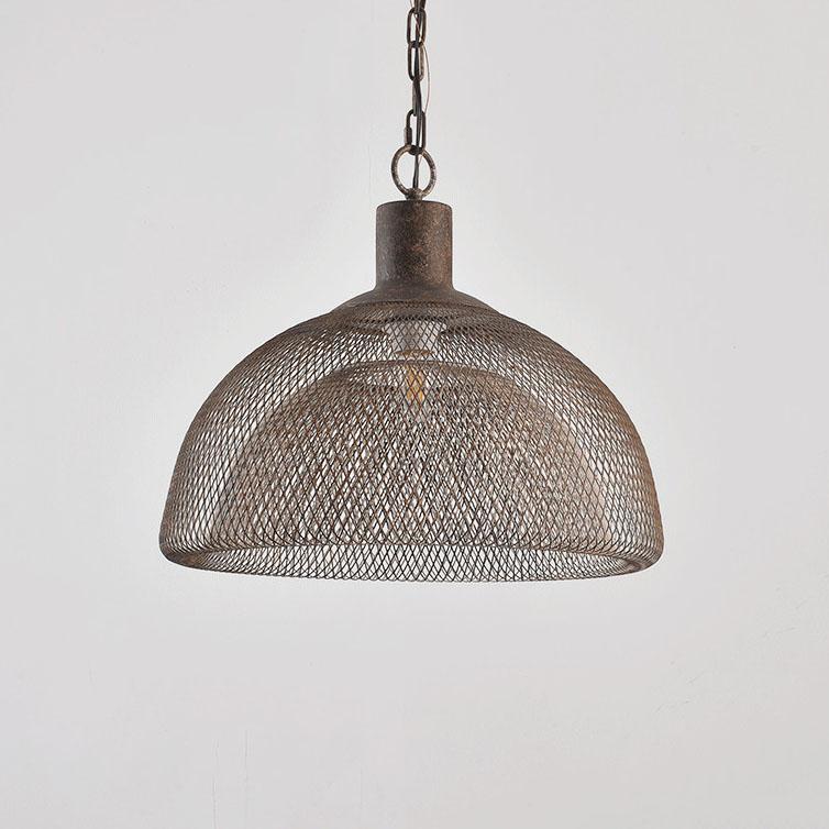 Lámpara colgante contemporánea industrial de hierro forjado con herrajes, media pantalla redonda envejecida, 1 luz, para sala de estar 