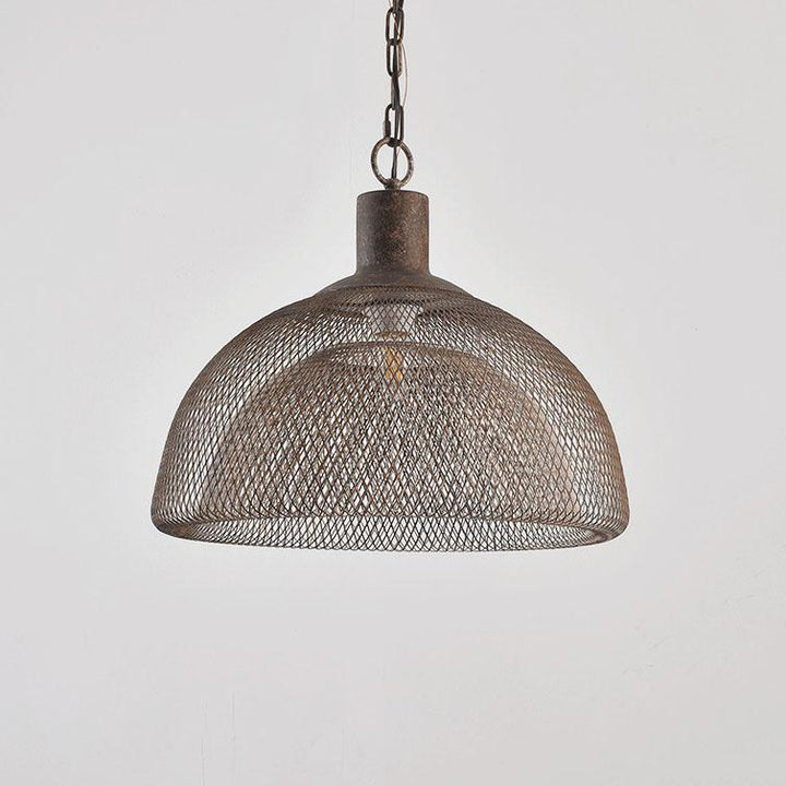 Lámpara colgante contemporánea industrial de hierro forjado con herrajes, media pantalla redonda envejecida, 1 luz, para sala de estar 