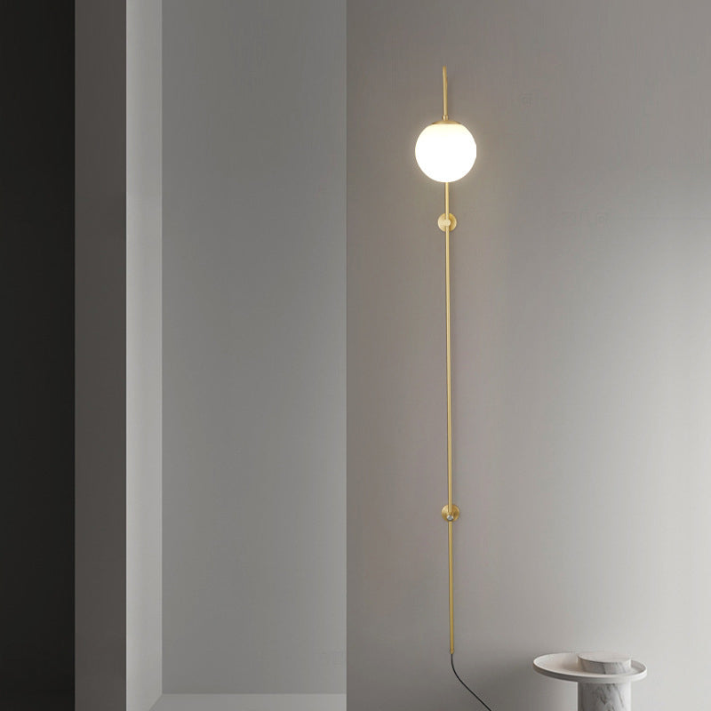 Modern Simplicity Glass Shade Full Copper Long Bar 1-Light Wall Sconce Lamp