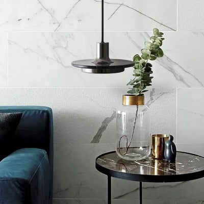 Modern Marble Round Disc 1-Light Adjustable Pendant Light