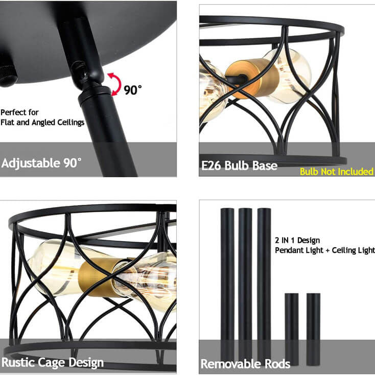 Retro Wrought Iron 3-Light Drum Chandelier