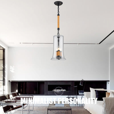 Creative Bell Shaped Glass Hemp Rope 3-Light LED Chandelier