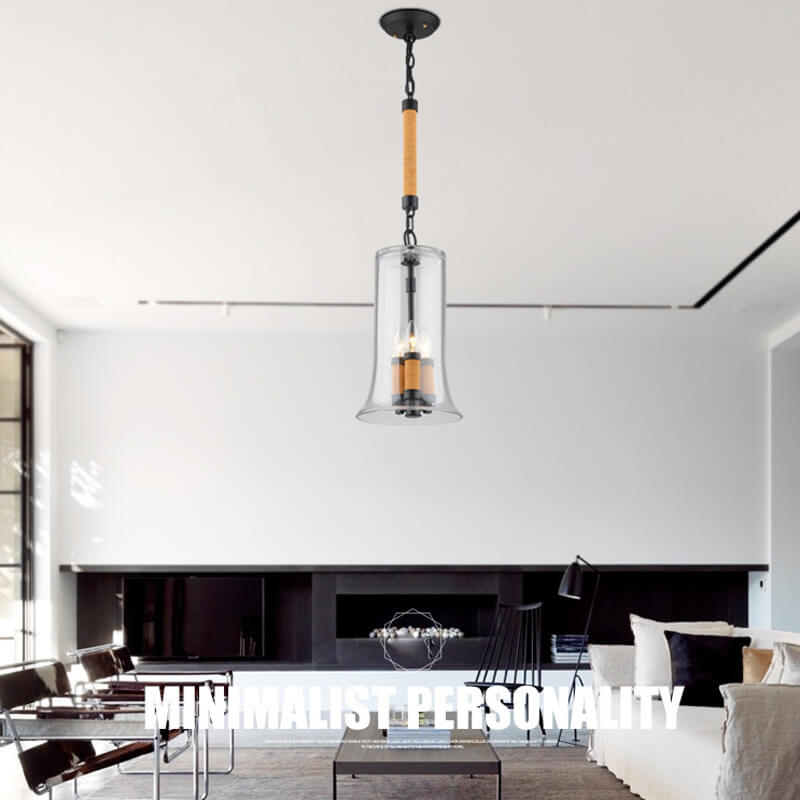Creative Bell Shaped Glass Hemp Rope 3-Light LED Chandelier