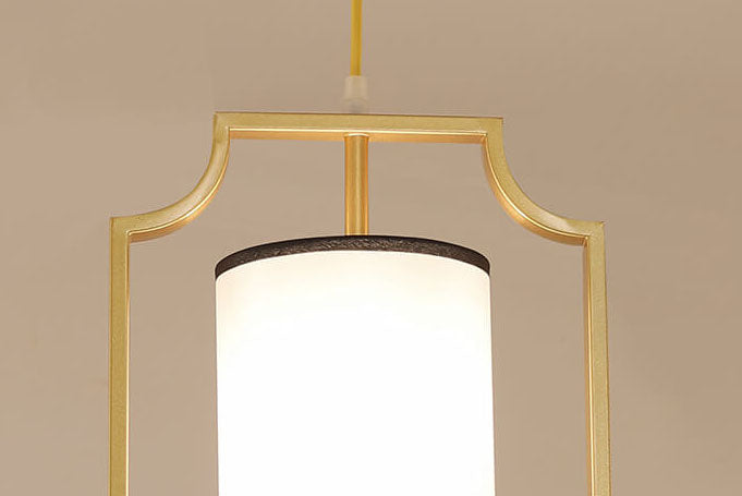 Modern Fabric Cylinder Shade Golden Frame 1-Light Pendant Light