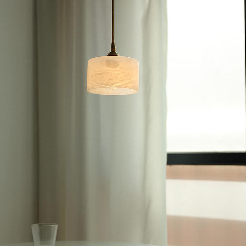 Retro Messing 1-Licht Zylindrische Marmor Schirm Pendelleuchte 