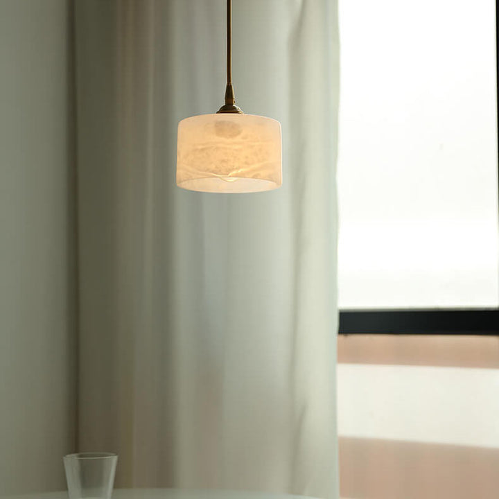 Retro Messing 1-Licht Zylindrische Marmor Schirm Pendelleuchte 