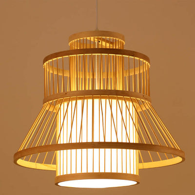 Vintage Bamboo Weaving  Wooden Flared 1-Light Pendant Light