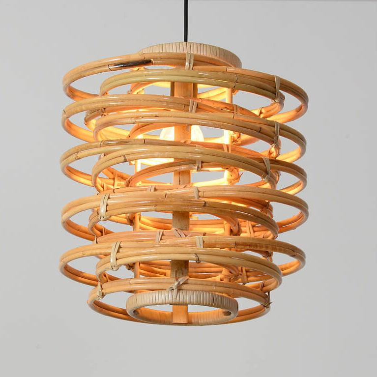 Moderne Spiral-Bambusweberei 1-Licht-Zylinder-Pendelleuchte 