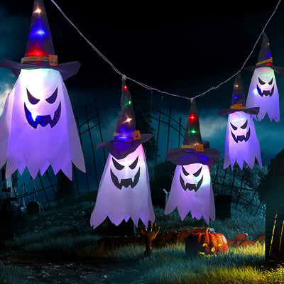 Chapeau de sorcier fantôme d'Halloween Lumière de couleur Tissu 1/5 Lumière Batterie USB LED Guirlande lumineuse 