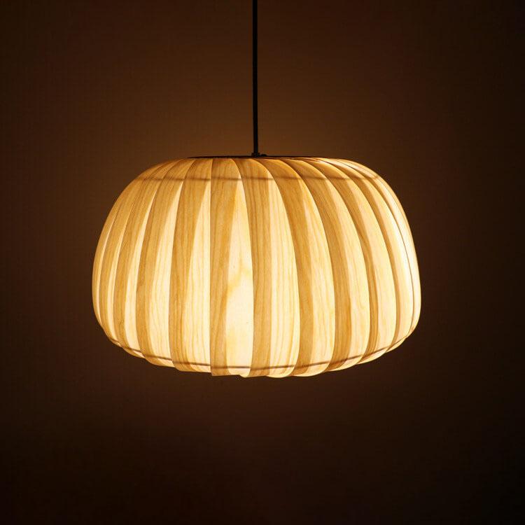 Moderne Holz Kürbis Schirm 1-Licht Beige Pendelleuchte 