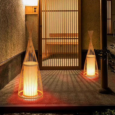 Bamboo Weaving 1-Light Hut Shaped Standing Floor Lamps