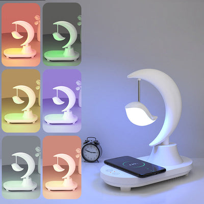 Modern Art Deco ABS Moon Shape Bluetooth Speaker Night Light LED Table Lamp