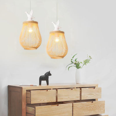 Einfache Birdcage Bamboo Weaving 1-Licht-Pendelleuchte 