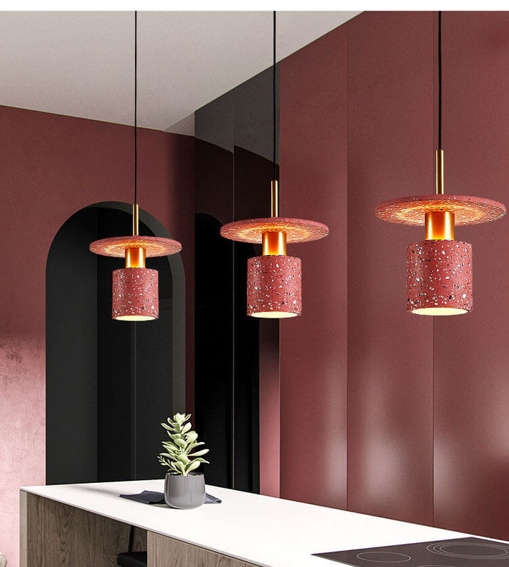 Suspension Luminaire Cylindrique à 1 Lumière en Terrazzo Nordique 