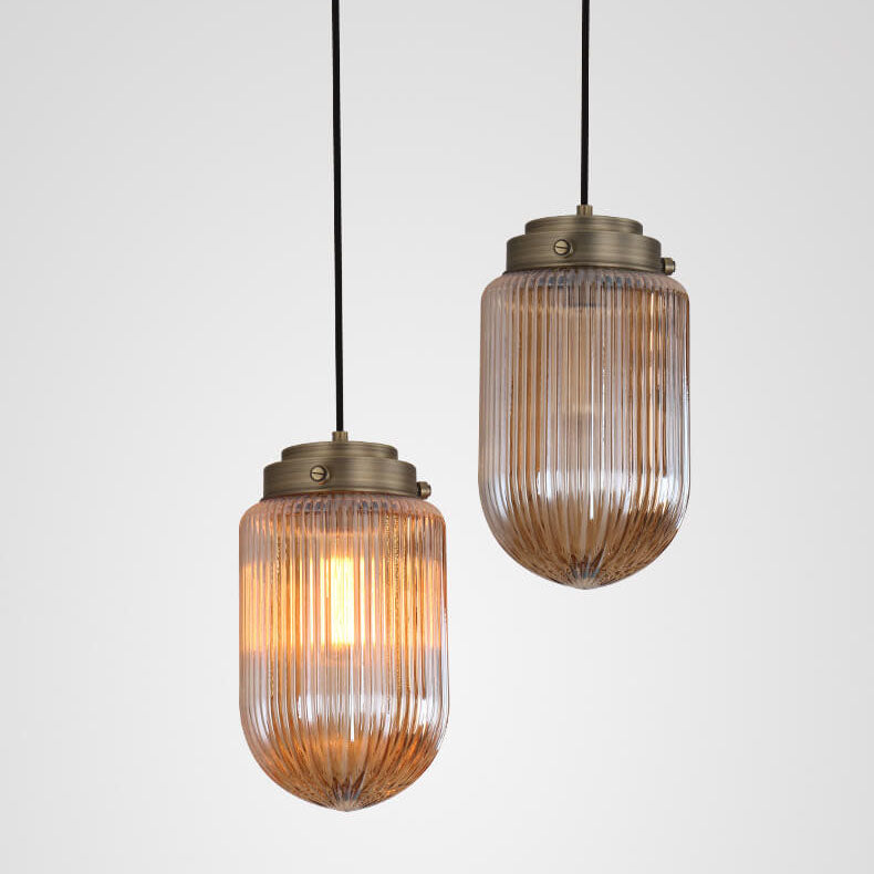 Post-Modern Ribbed Glass Oval Shade 1-Light Pendant Light