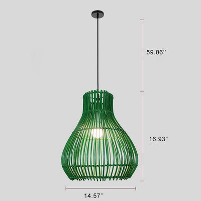 Modern Rattan Weaving Green Teardrop Shade 1-Light Pendant Light