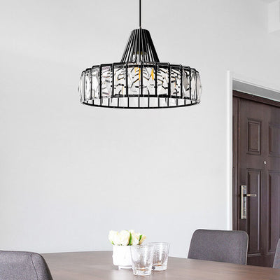 Modern Crystal 1-Light Black Metal Frame Pendant Light