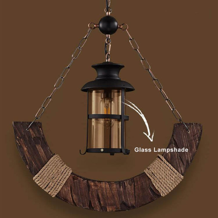 Lámpara colgante de 1 luz con forma de velero de madera retro 