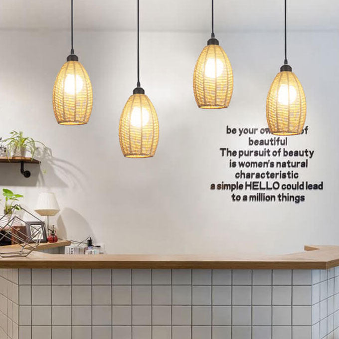 Bamboo Weaving 1-Light Single Oval Pendant Light