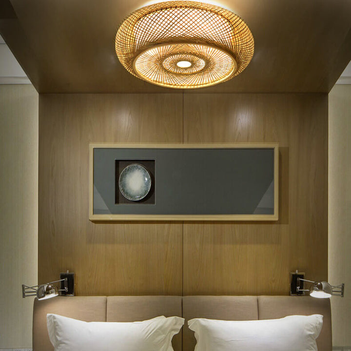 Bamboo Weaving 3-Light Flush Mount Lighting