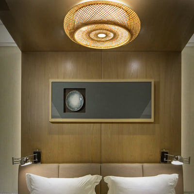Bamboo Weaving 3-Light Flush Mount Lighting