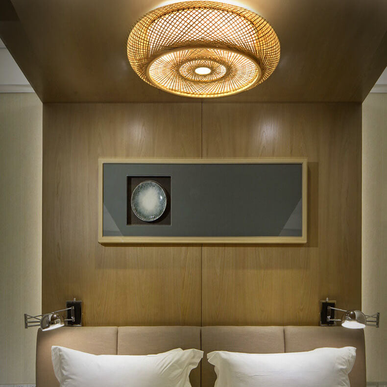 Bamboo Weaving 3-Light Flush Mount Lighting