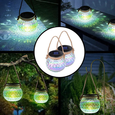 Lampe solaire suspendue en forme de bouteille en verre craquelé, luminaire décoratif d'extérieur à LED 