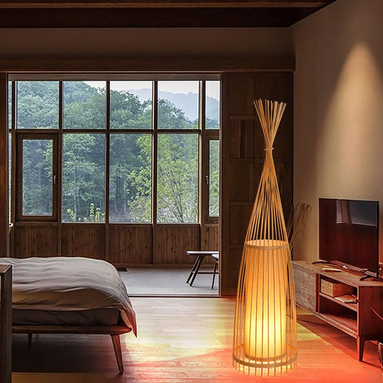 Bamboo Weaving 1-Light Hut Shaped Standing Floor Lamps