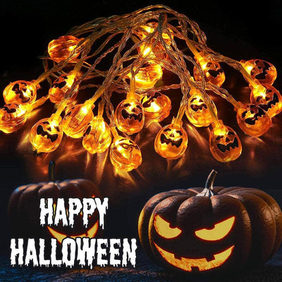 Halloween Orange Pumpkin 10/20 Light Battery Solar LED Light Decorative Plastic String Light