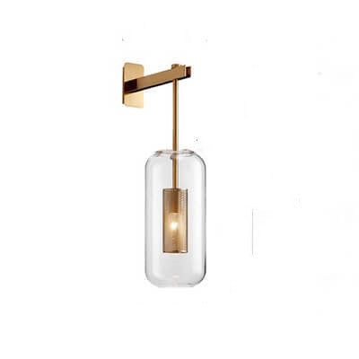 Clear Glass 1-Light Cylinder Armed Sconce Lamp