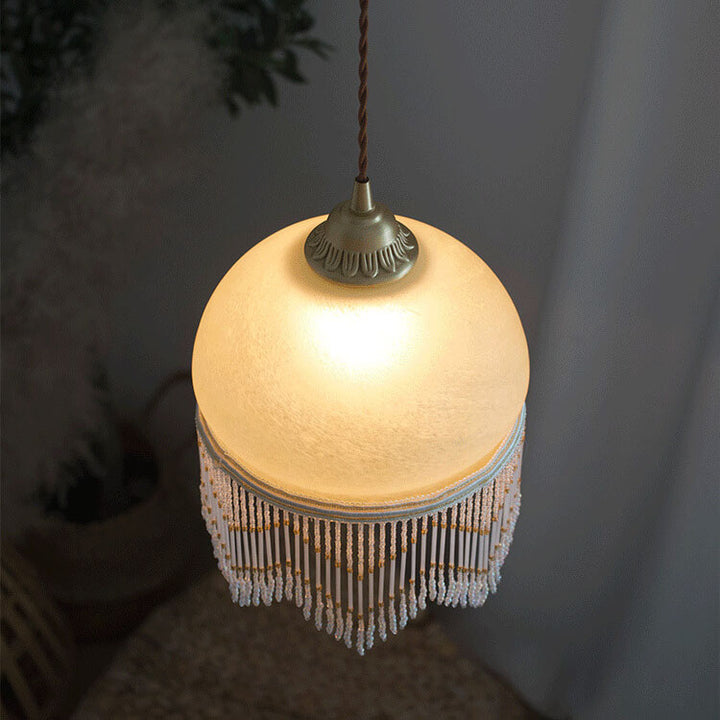 Vintage Milky Yellow Glass Tassel 1-Light Pendant Light