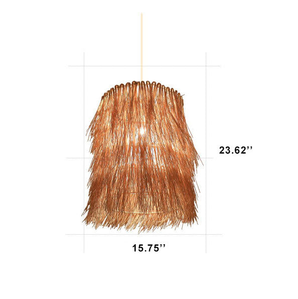 Rattan Weaving 1-Light Cylinder Tassels Pendant Light