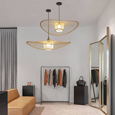 Japanese Element Bamboo Weaving Fisherman's Hat 1-Light Pendant Light