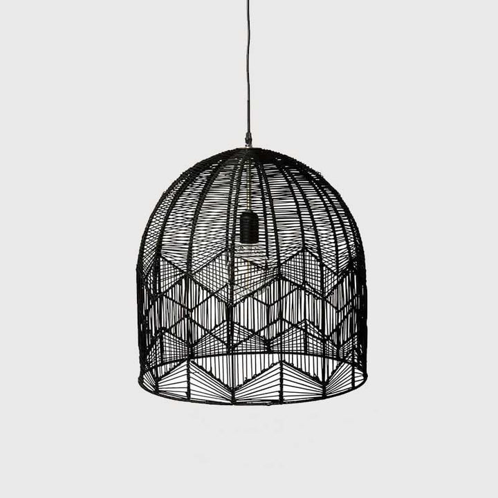 Luminaire suspendu à élément japonais à 1 lumière en forme de dôme tissé en rotin