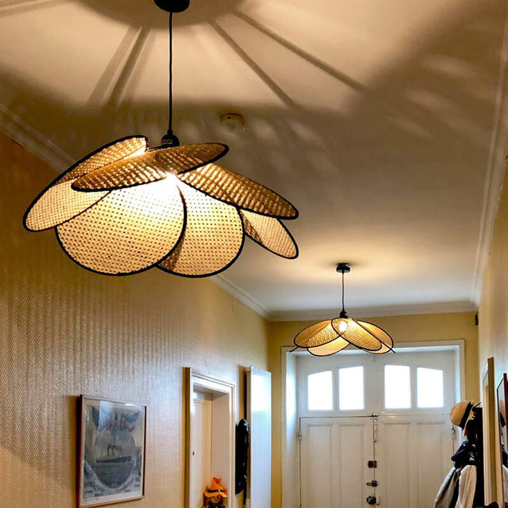 Japanischer Wabi-Sabi Rattan 1-Licht Pendelleuchte 