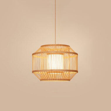 Modern Bamboo Weaving Round Chinese Style Lantern 1-Light Pendant Light