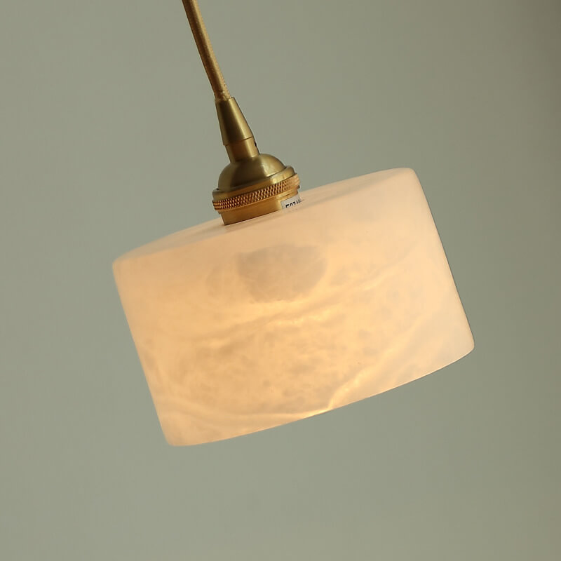 Retro Messing 1-Licht Zylindrische Marmor Schirm Pendelleuchte 
