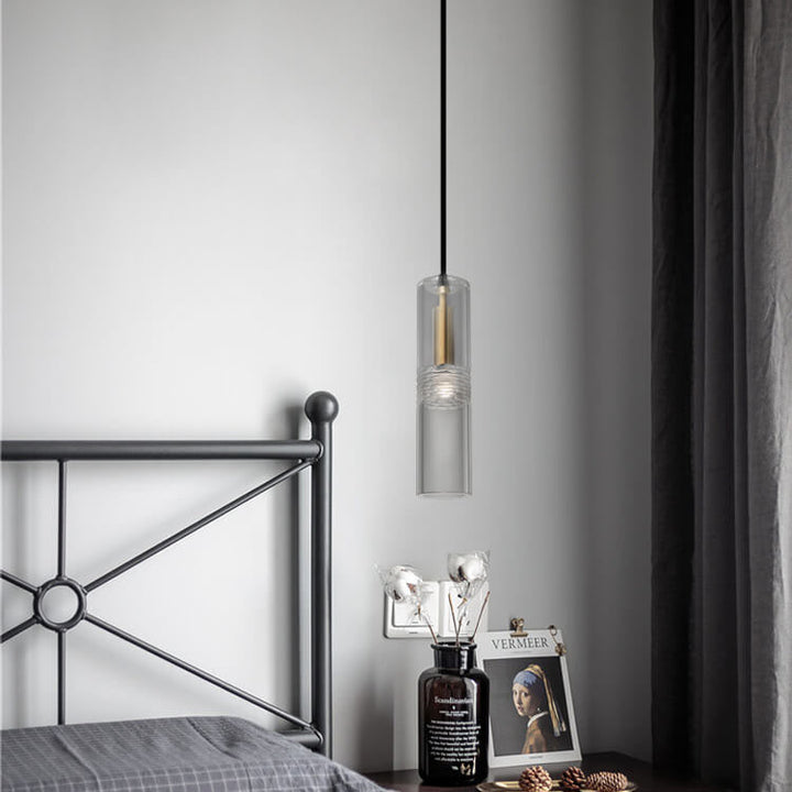 Luminaire suspendu moderne à 1 lumière en forme de cylindre en cristal 