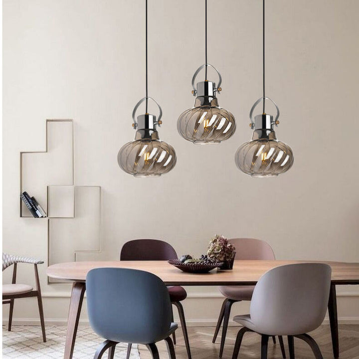 Moderne Pendelleuchte mit Kürbis-Glas-Schirm und 1 Licht 