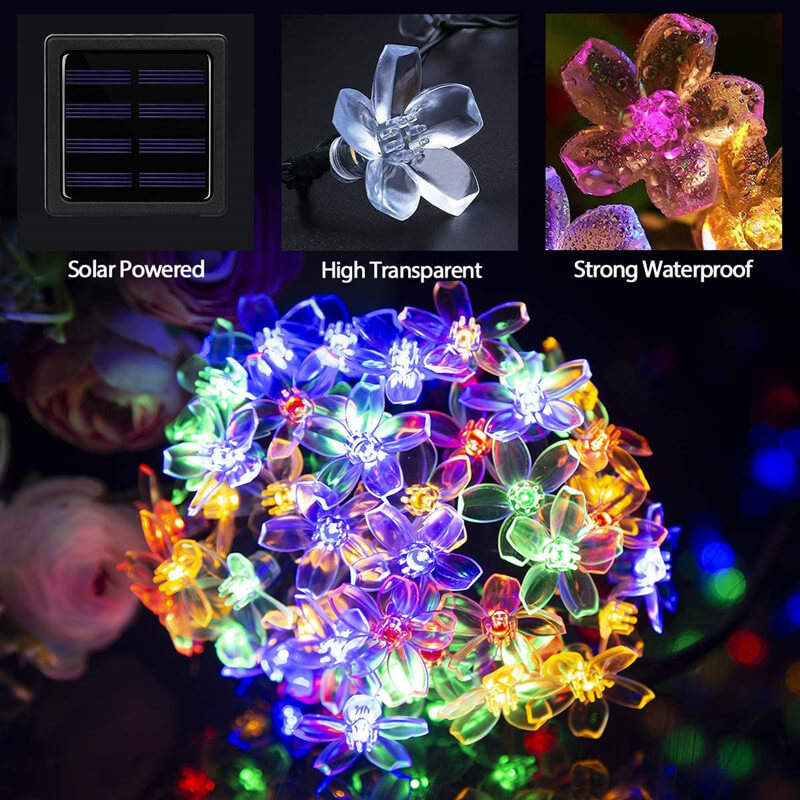 LED Solar Sakura String Lights Waterproof Outdoor Fairy Flower Lights