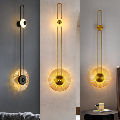 Modern Art Deco Water Grain Glass Shade Iron Long Pole LED Wall Sconce Lamp For Living Room