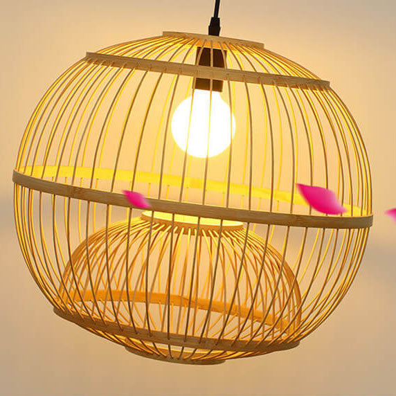 Chinese Simple Bamboo Weaving 1- Light Round Globe Pendant Light