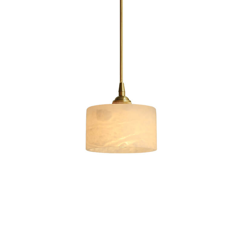 Retro Brass 1-Light Cylindrical Marble Shade Pendant Light