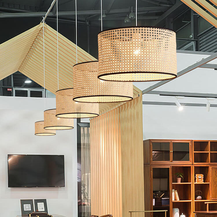 Modern Rattan Weaving Cylinder 1-Light Pendant Light