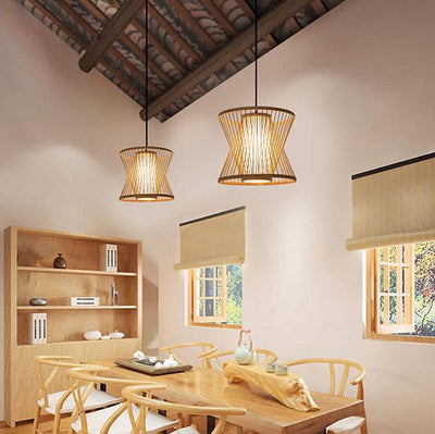 Bamboo Weaving Geometry Hourglass Shade 1-Light  Pendant Light