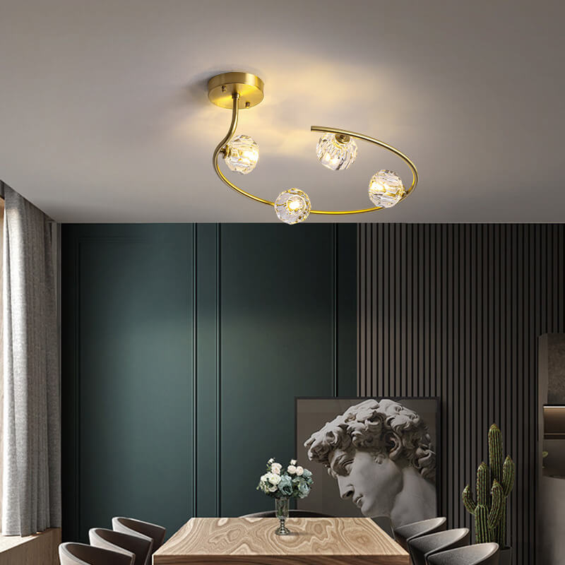 Simple Crystal Ball 2-5 Light 3 Color Changeable LED Semi-Flush Mount Lighting
