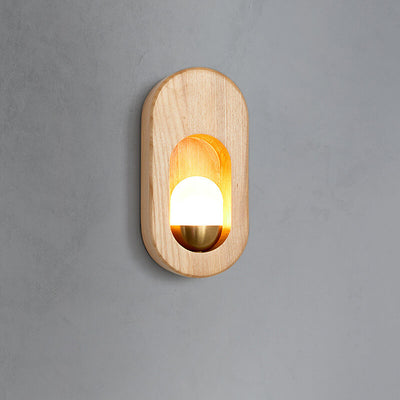 Modern Circle Ring Solid Wood 1-Light Wall Sconce Lamp