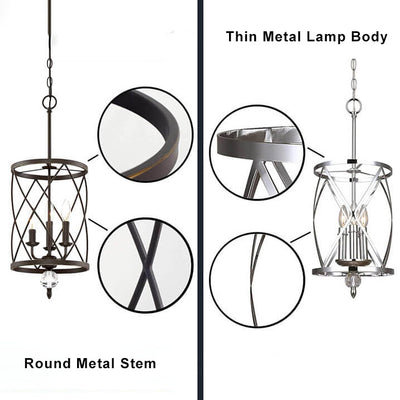 Retro Wrought Iron 3-Light Openwork Column Chandeliers