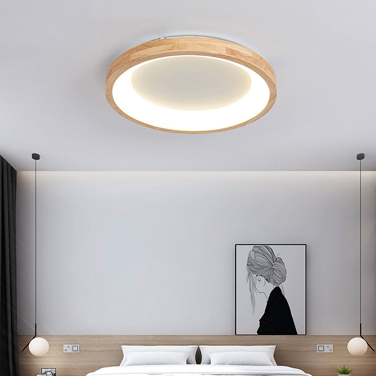 Modern Nordic Wooden Light Stand Round LED Flush Mount Light