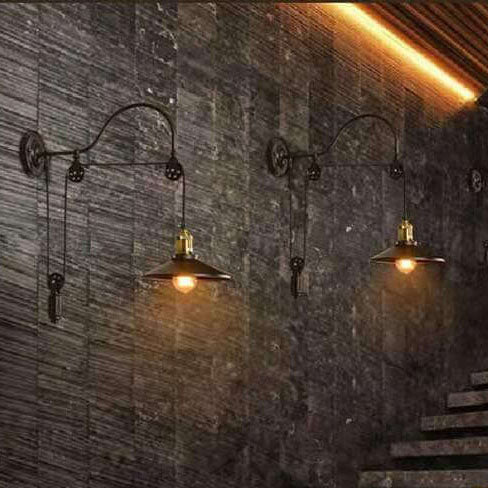 Retro Industrial Wrought Iron 1-Light  Pulley Wall Sconce Lamp